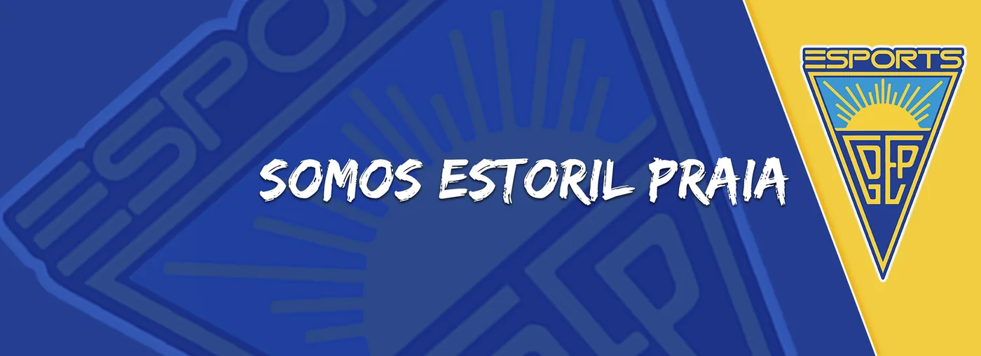 Banner "Somos Estoril Praia" com o logótipo do clube, da cobertura da equipa de E-Sports